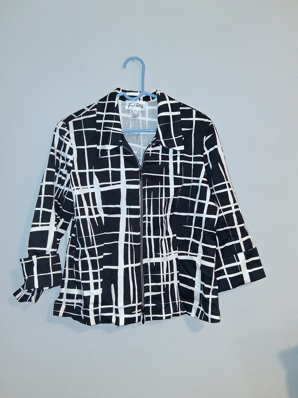 Joseph Ribkoff Black and White Grid Zip-Front Shirt Jacket